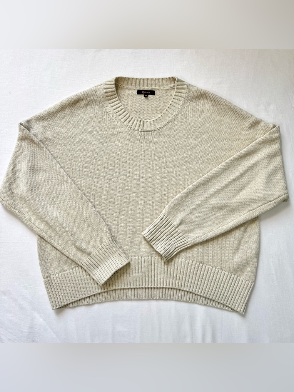 Quince 100% Organic Cotton Boyfriend Crew Sweater Women’s Medium Speckled Beige - Picture 2 of 7
